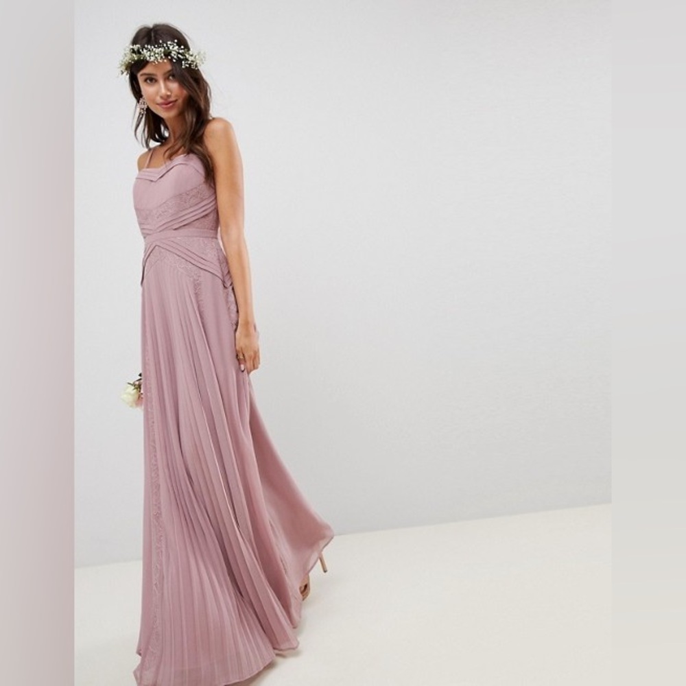 NWT dusty rose ASOS Pink Strapless Pleated Wrap Gown Bridesmaid dress